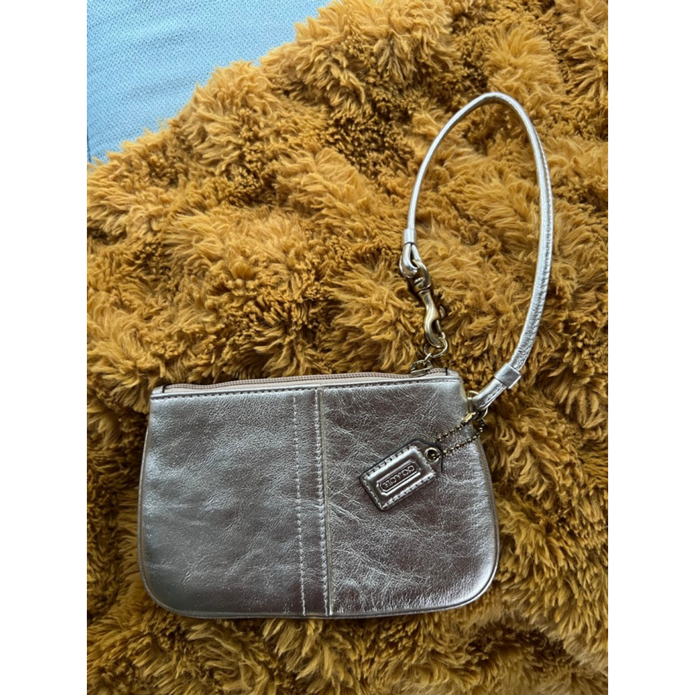 Women's Coach Gold Leather Wristlet Clutch One Size